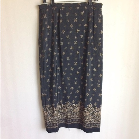 Norton Plus Size Border Print Skirt Black and Tan - Picture 1 of 6
